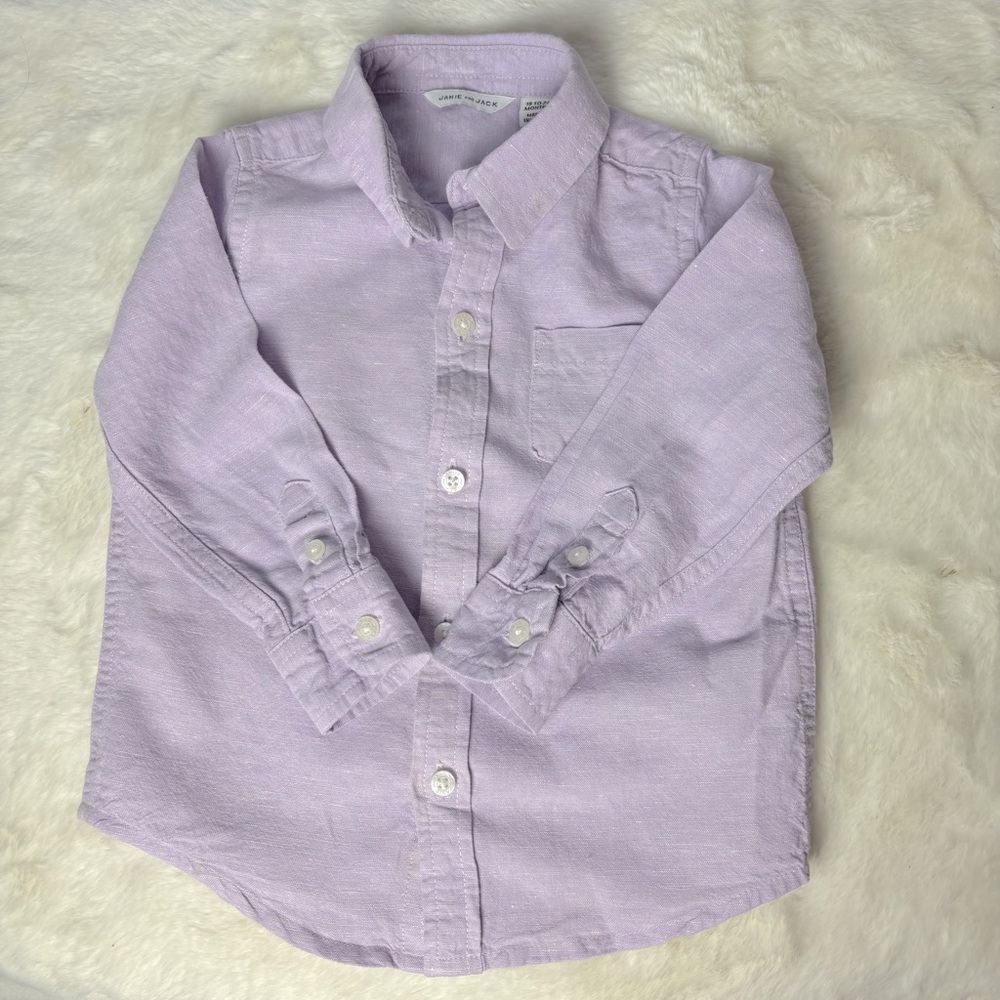 Janie and Jack Linen Lavender purple long-sleeve Button-down Shirt, 18-24 mos